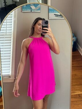 Bright Pink Mini Dress - Sleeveless V-Neck